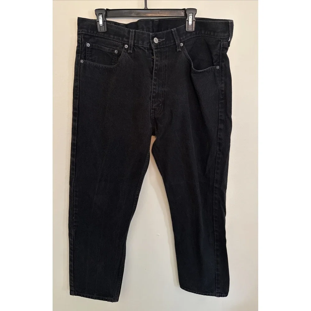 Levi's 505 Regular Fit Straight Leg Jeans Men's 38x30 Black Denim Cotton